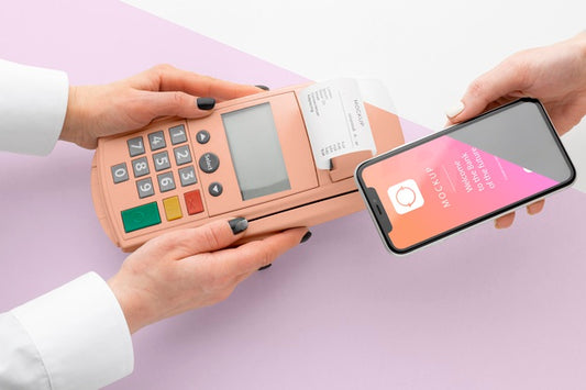 Free Mock-Up E-Payment With Smartphone And Payment Terminal Psd