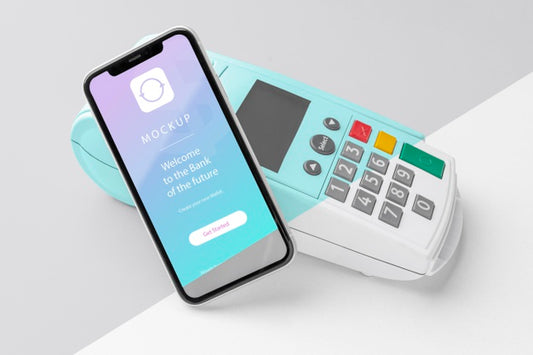 Free Mock-Up E-Payment With Smartphone And Payment Terminal Psd
