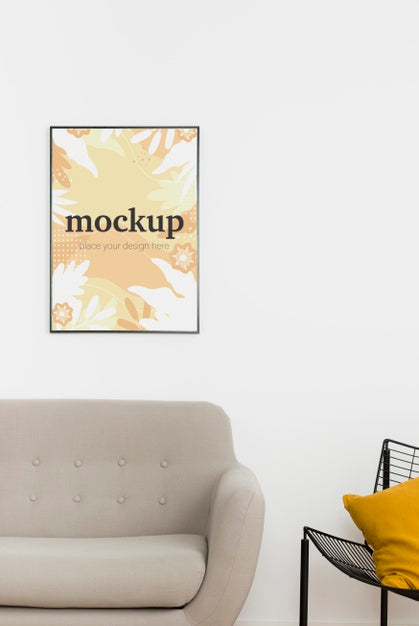 Free Mock-Up Frame Above Couch Indoors Psd