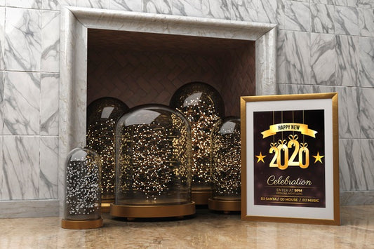 Free Mock-Up Frame Beside Fireplace With Message For New Year Psd