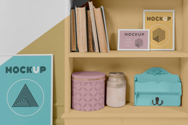 Free Mock Up Frame Beside Shelf Psd