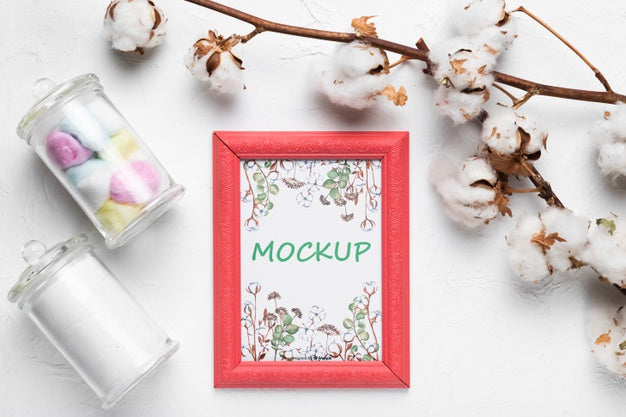 Free Mock-Up Frame Surrounded By Cotton Psd