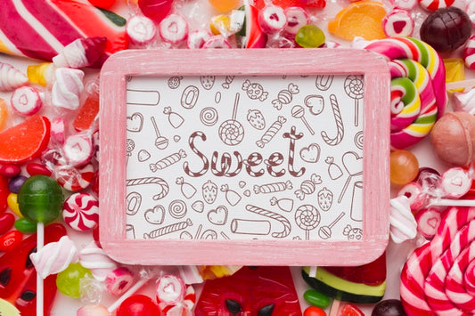 Free Mock-Up Frame With Candies Beside Psd