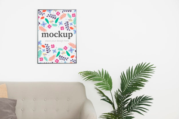 Free Mock-Up Frame With Plant Indoors Psd