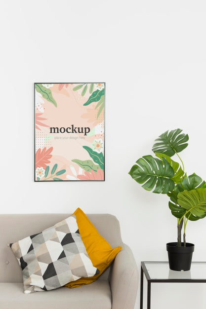 Free Mock-Up Frame With Plant Inside Psd