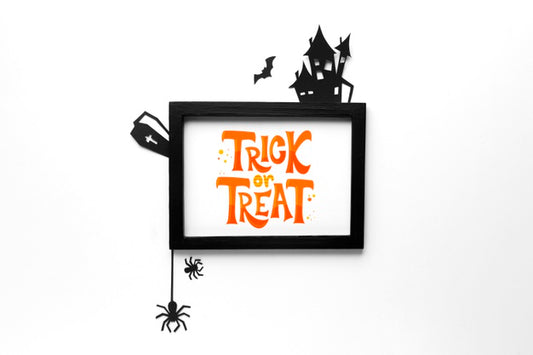 Free Mock-Up Frame With Trick Or Treat Message Psd