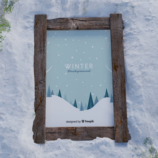 Free Mock-Up Frame With Winter Picture Psd