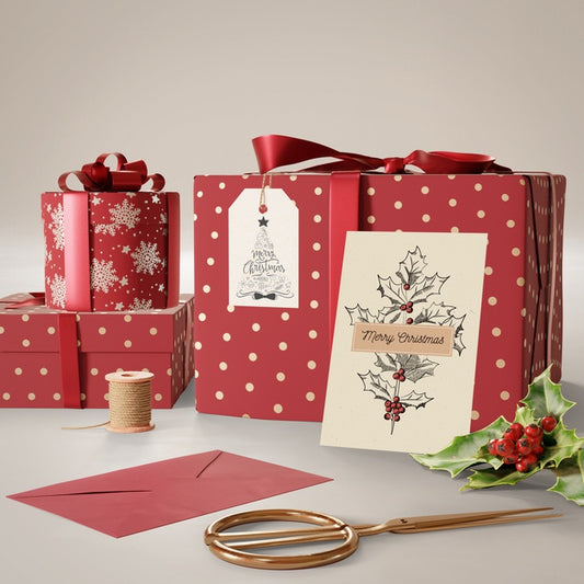 Free Mock-Up Gifts Prepared For Christmas Day Psd