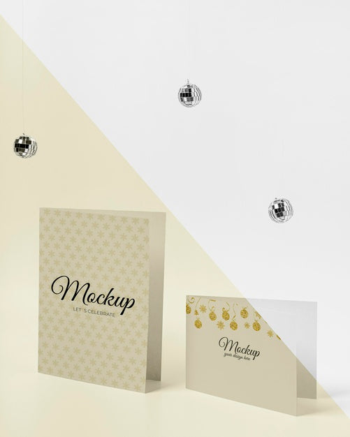 Free Mock-Up Invitation With Silver Disco Balls Psd