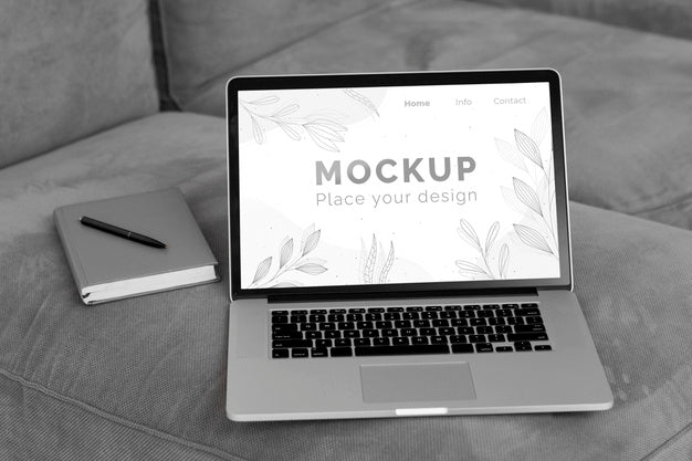 Free Mock Up Laptop In Bedroom Psd