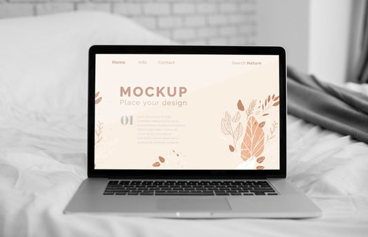 Free Mock Up Laptop In Bedroom Psd