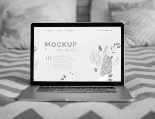 Free Mock Up Laptop In Bedroom Psd