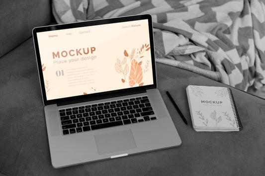 Free Mock Up Laptop In Bedroom Psd