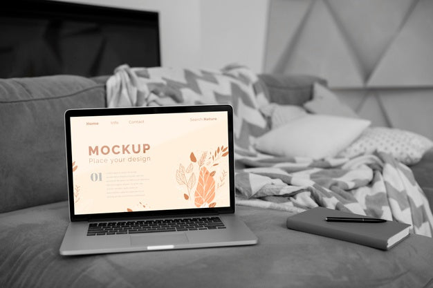 Free Mock Up Laptop In Bedroom Psd