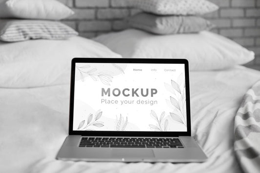Free Mock Up Laptop In Bedroom Psd