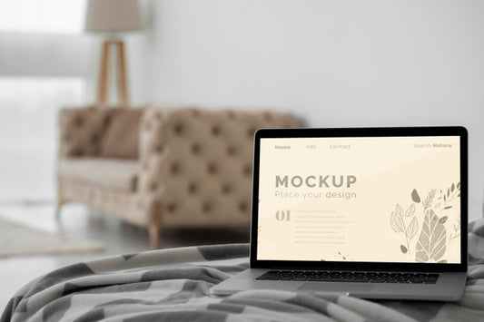 Free Mock Up Laptop In Bedroom Psd