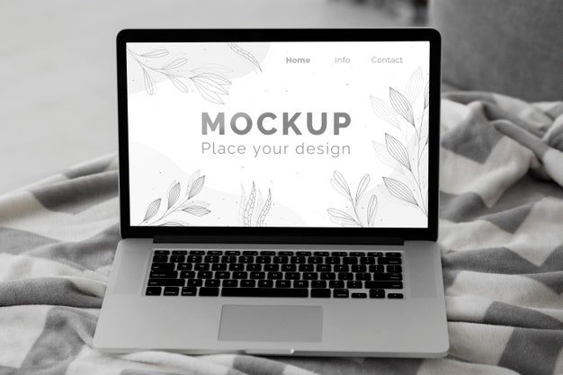 Free Mock Up Laptop In Bedroom Psd