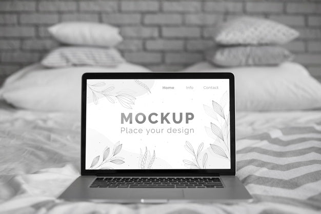 Free Mock Up Laptop In Bedroom Psd