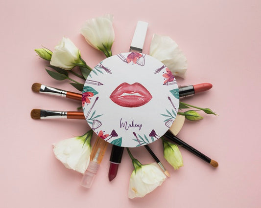 Free Mock-Up Makeup Brushes And Lipstick Psd