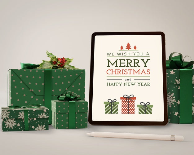 Free Mock-Up Modern Tablet With Theme For Christmas Psd
