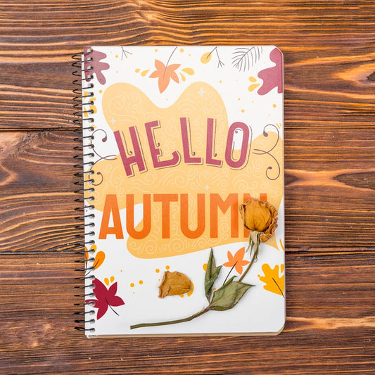 Free Mock-Up Notebook With Hello Autumn Message Psd
