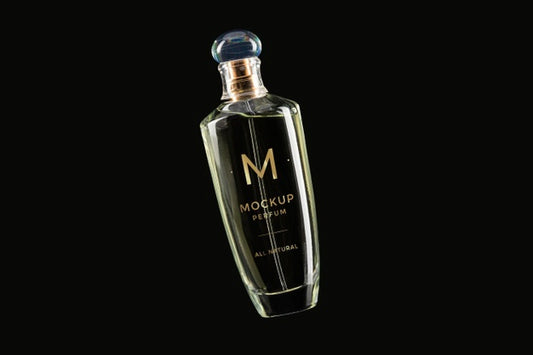 Free Mock-Up Of Clear Bottle Of Perfume On Black Background Psd