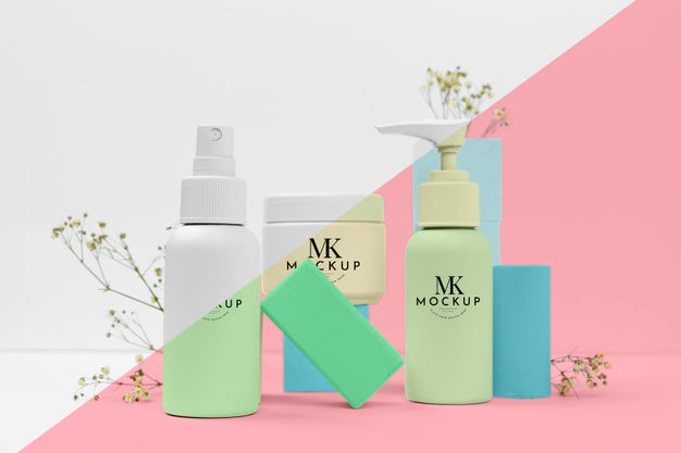 Free Mock-Up Of Entire Set Of Beauty Products Bottles Psd