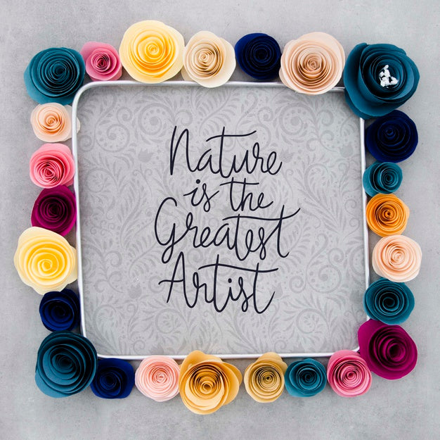 Free Mock-Up Ornamental Floral Frame With Positive Message Psd