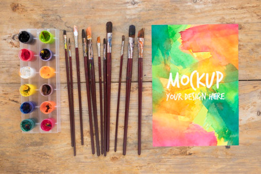 Free Mock-Up Painting Brush Collection And Watercolors Psd