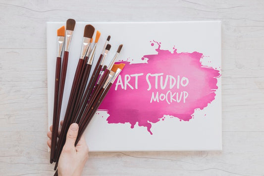 Free Mock-Up Painting Watercolors And Brushes Psd