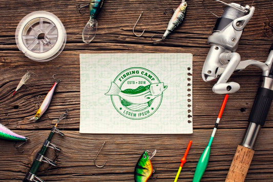 Free Mock-Up Paper Surrounded By Fishing Accessories Psd