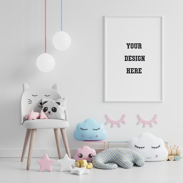 Free Mock Up Poster Frame In Children Room, Kids Room, Nursery Mockup Psd