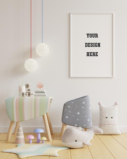 Free Mock Up Poster In Kids Room On White Wall Psd