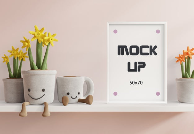 Free Mock Up Posters In Child Room Interior, Posters On White Shelf 3D Rendering Psd
