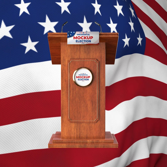 Free Mock-Up Presidential Election Podium For United States With American Flag Psd