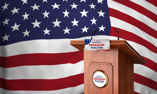 Free Mock-Up Presidential Election Podium For United States With Flag Psd