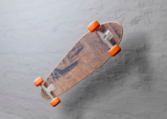 Free Mock-Up Skateboard Floating In The Air Psd