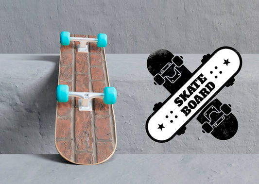 Free Mock-Up Skateboard Next To Logo Psd