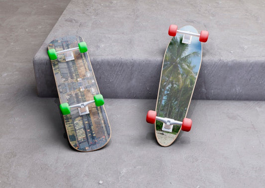 Free Mock-Up Skateboards Laying On The Step Psd