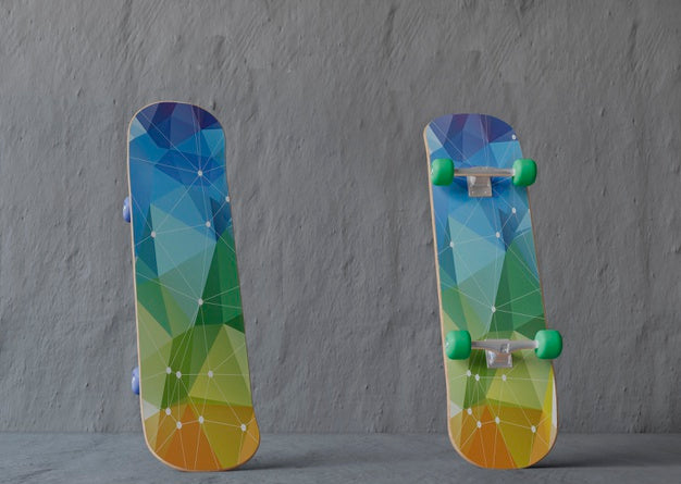 Free Mock-Up Skateboards With Low Poly Design Psd