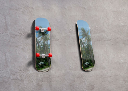 Free Mock-Up Skateboards With Tropical Design Psd