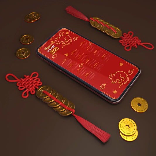 Free Mock-Up Smartphone And Ornaments For New Year Psd