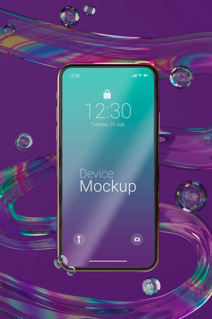 Free Mock-Up Smartphone With Liquid Dynamic Elements Psd