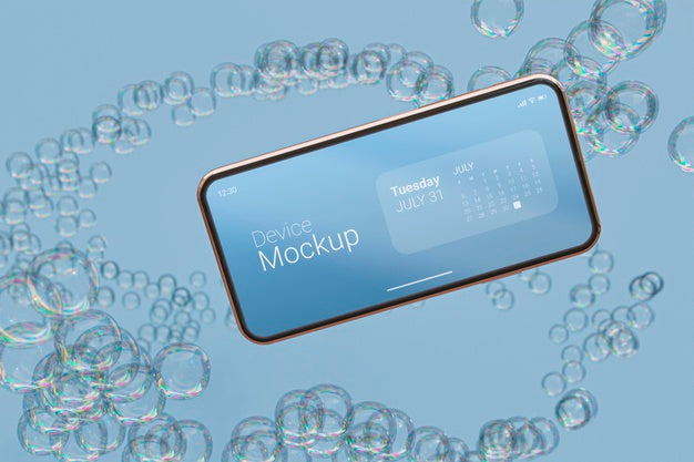 Free Mock-Up Smartphone With Liquid Elements Psd