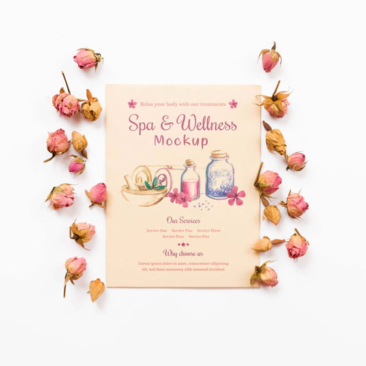 Free Mock-Up Spa And Wellness Surrounded By Roses Psd