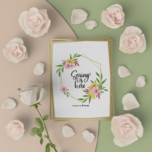 Free Mock-Up Spring Card With 3D Blooming Flowers Psd