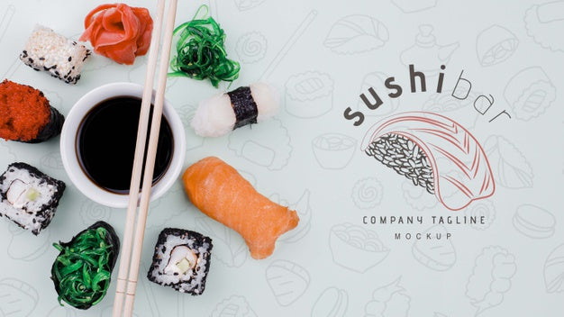 Free Mock-Up Sushi Rolls With Soya Sauce Psd