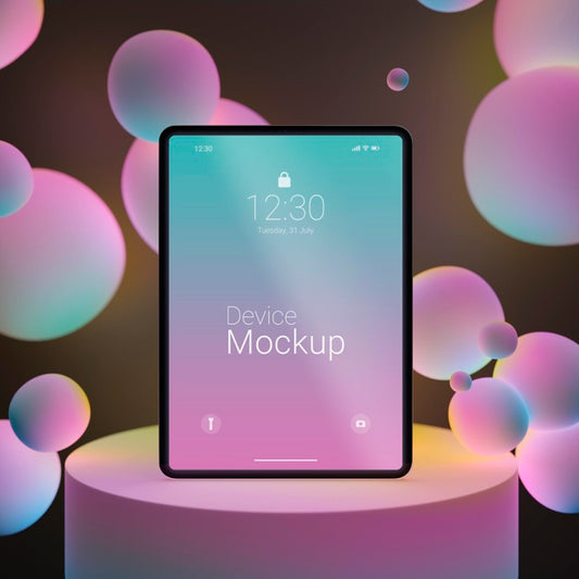 Free Mock-Up Tablet Composition With Liquid Dynamic Elements Psd