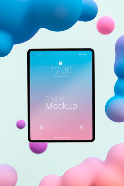 Free Mock-Up Tablet Composition With Liquid Elements Psd