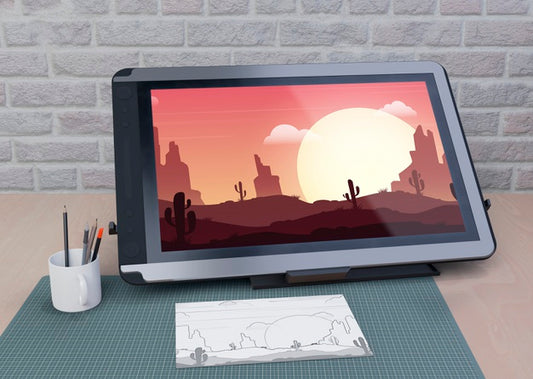Free Mock-Up Tablet Drawing On Table Psd